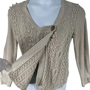 Soft Surroundings Womens M Cable Knit Sweater Bobble Accents Asym Art To Wear